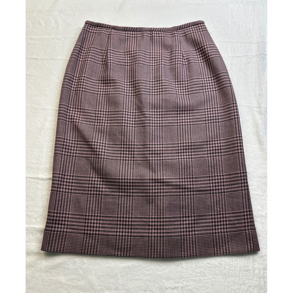 Jones New York Pencil Skirt Womens 6 Pink Glen Plaid Wool Vintage Career FLAW